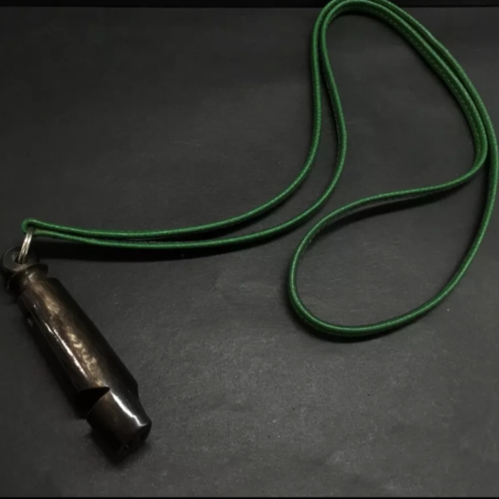 Hermes Chiffre Whistle Dog Necklace Green Leather Black/Brown Buffalo Horn